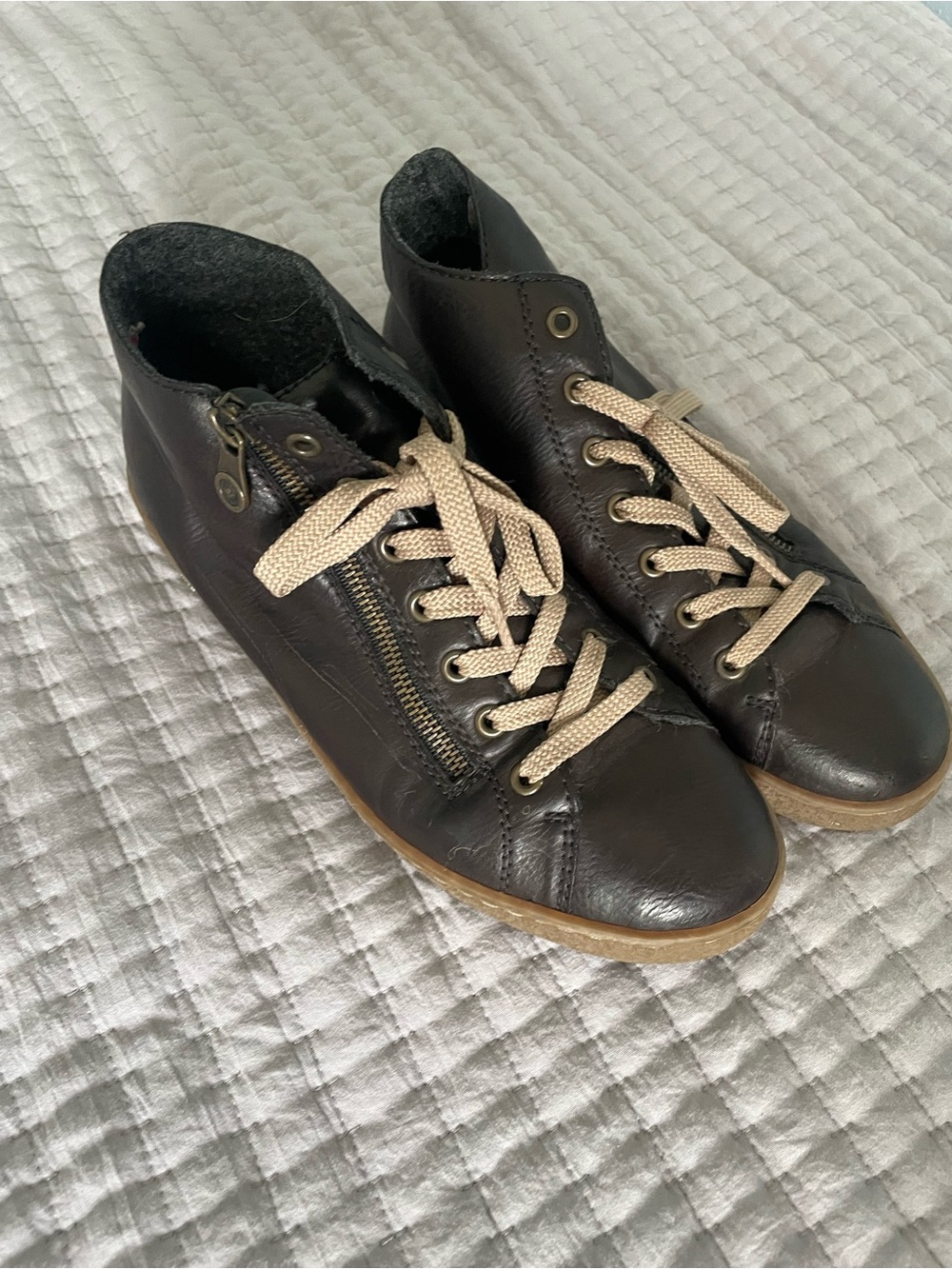 Rieker Dark Brown Leather High-Top Sneaker Boots Size 40